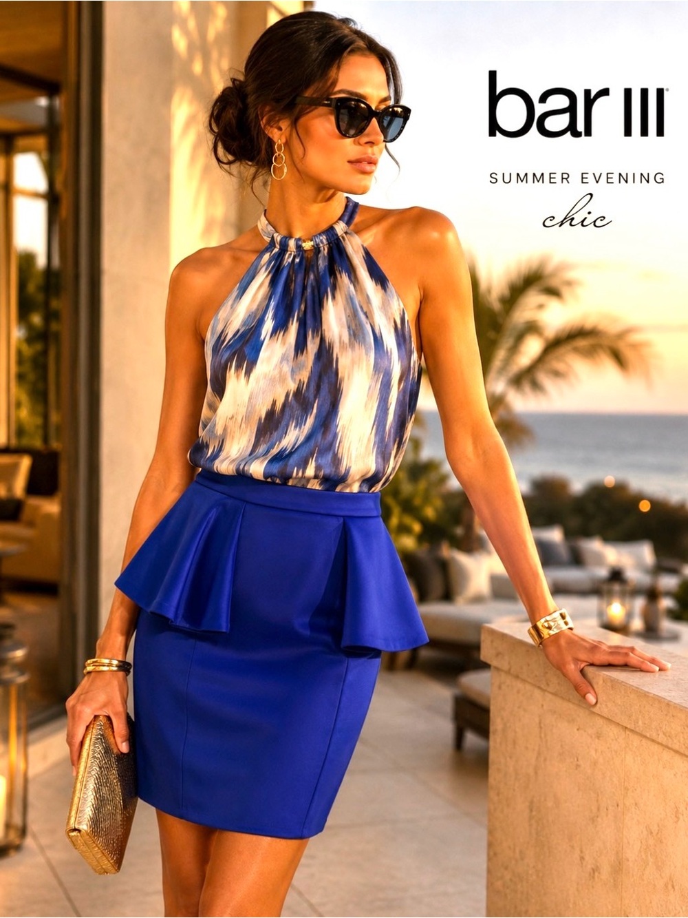 BAR III Royal Blue Peplum Skirt Size M